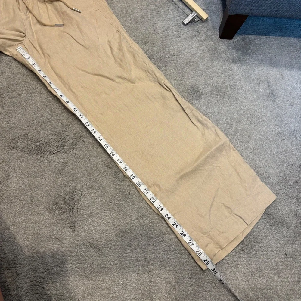 Quince 100% European Linen Wide Leg Pull On Pants Tan Beige Medium